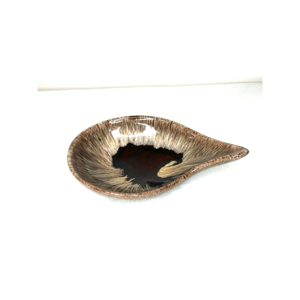 Vintage Evangeline Brown & White glazed teardrop shaped Ceramic Dish